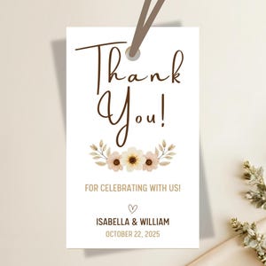 Editable Wildflower Wedding Thank You Tag, Printable Floral Favor Tag Template – Instant Download