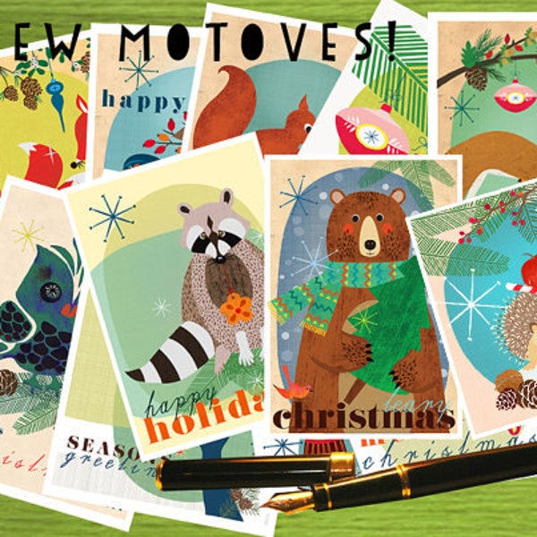 updated: retro style 60ies Christmas POST CARDS with 2 more motives