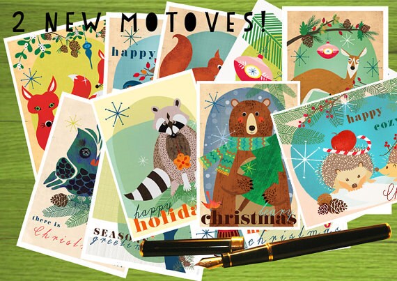 updated: retro style 60ies Christmas POST CARDS with 2 more motives