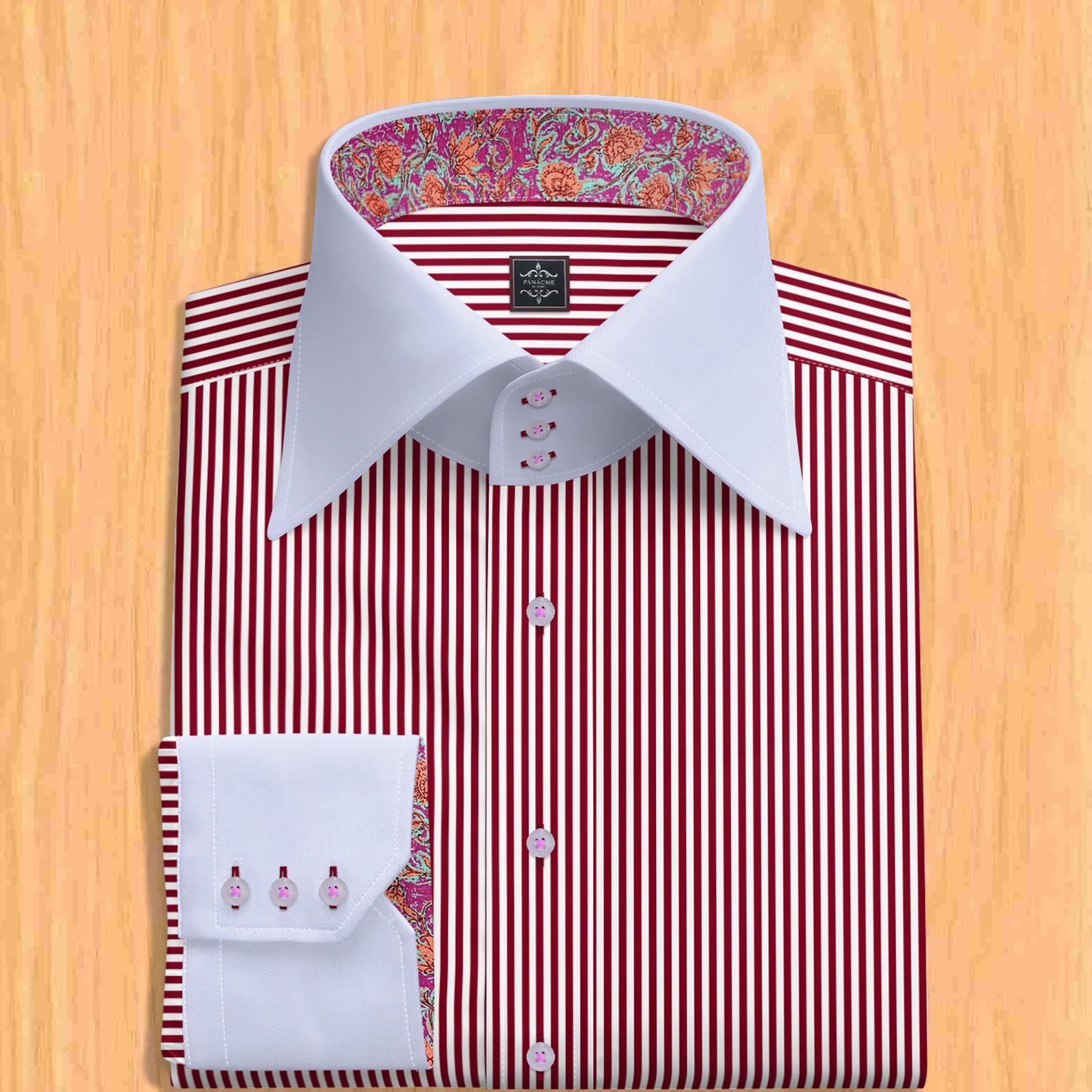 white and burgundy dress shirt Burgundy & White Striped Giza Cotton Dress Shirt – High 4