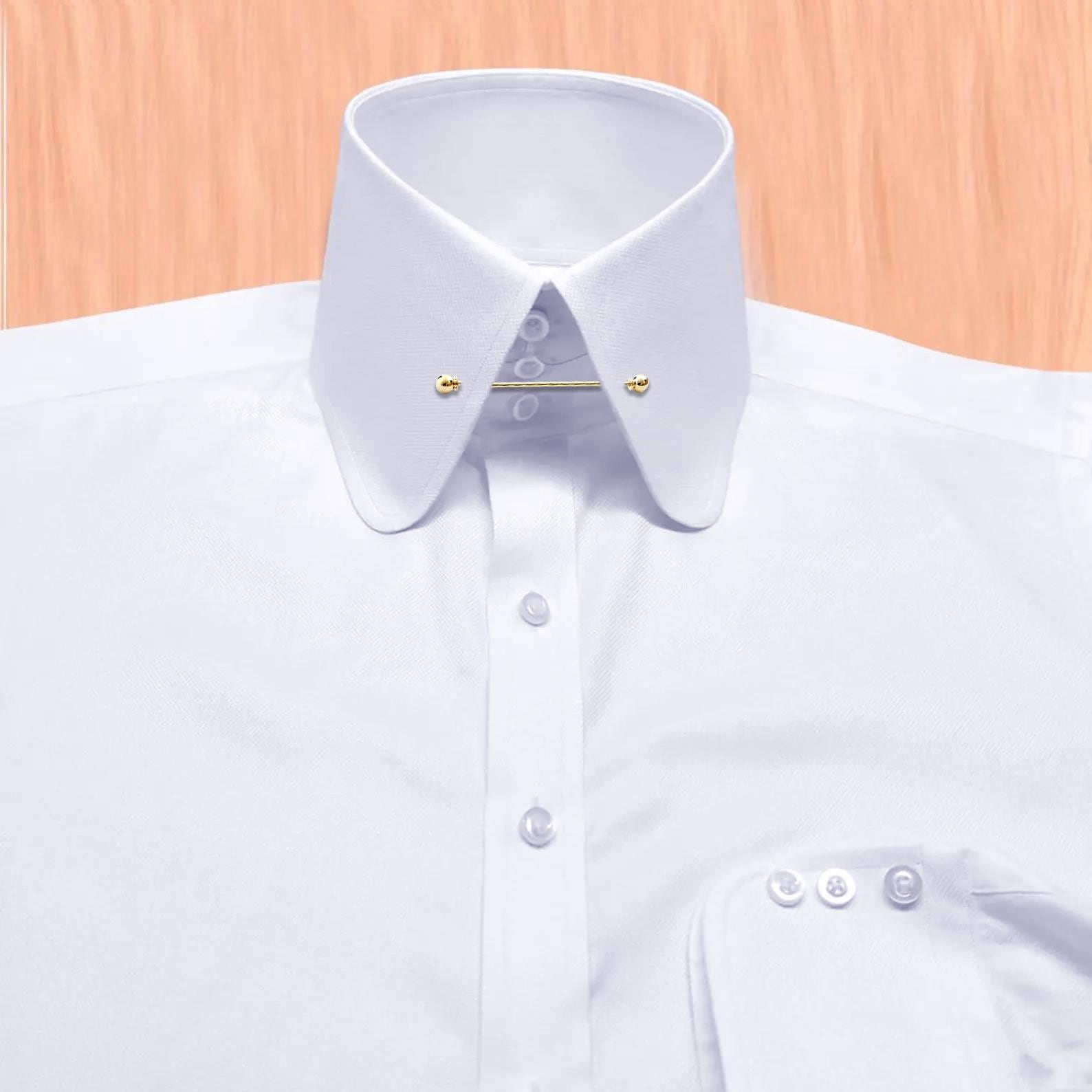 Men's White Oxford Dress Shirt: Round Pin Collar, Gold Bar Men's White Oxford Dress Shirt: Round Pin Collar, Gold Bar