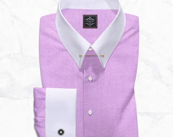 Herren Purpurrosa ägyptische Baumwolle Pin Kragen French Cuff Shirt