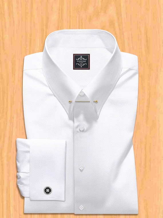 Giza Cotton Pin Collar Dress Shirt: French Cuff, Tailored Fit - Etsy New  Zealand