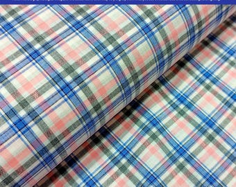Pink Blue Windowpane Plaid | 100% Cotton Shirting Yardage | Soft Check Material for Shirts, Sewing