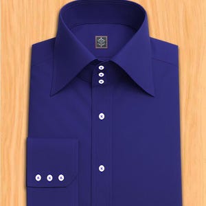 Royal Blue Men’s Dress Shirt – Poplin Cotton, Spread Collar 3.75&quot;, 3-Button Cuff, Smooth Back, No Pocket, Business & Wedding Wear