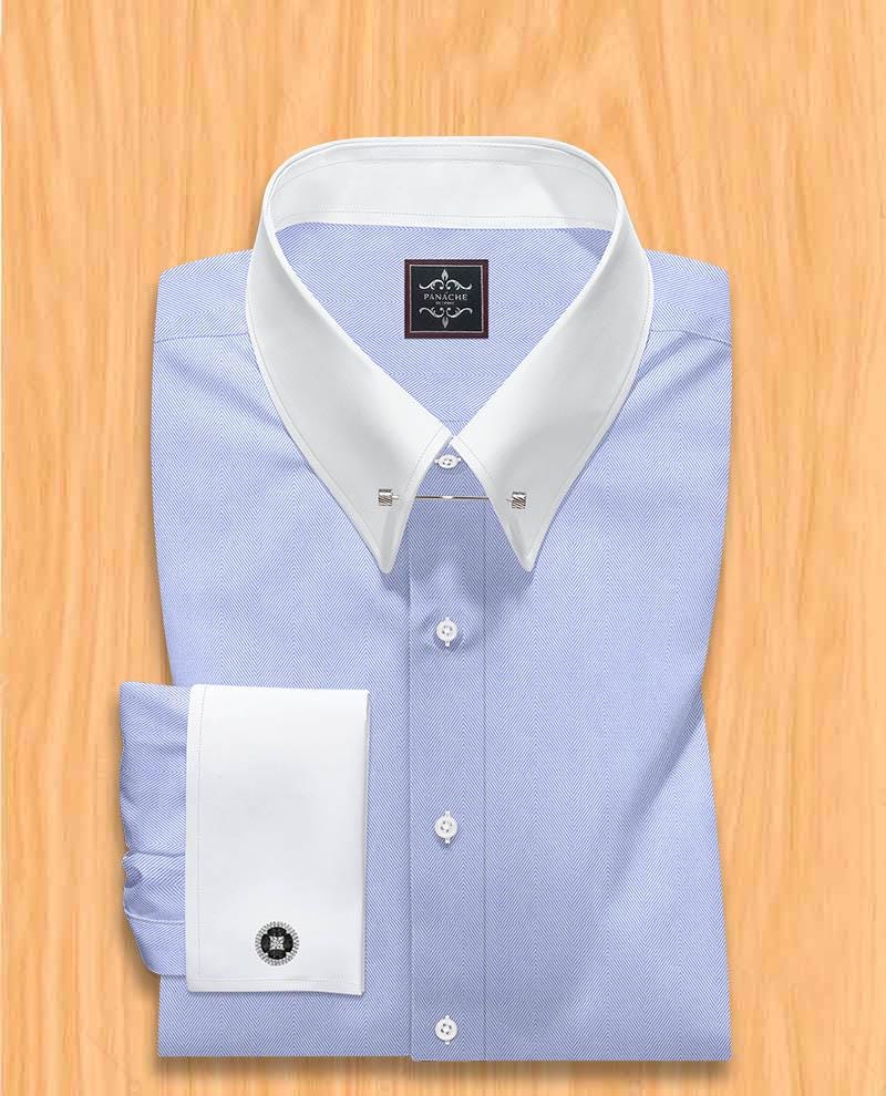 Light Blue Men's Dress Shirt Giza Cotton: White Collar & French Cuff