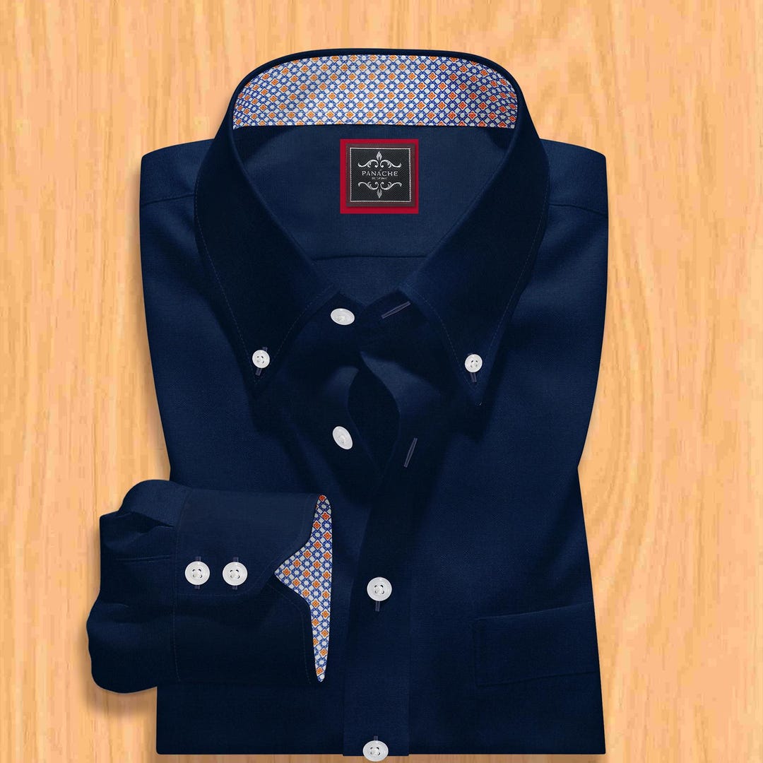 dress shirts with high second button High Spread Wide Big Collar Mens White Shirt Contrast 2 Buttons Harry Hill Style
