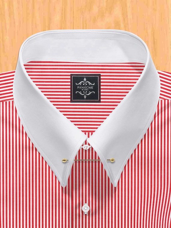 red dress shirt with white collar Red Striped Dress Shirt Men – Pin Collar, Giza Cotton Luxury
