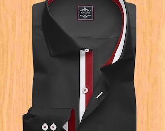Men's Black With Red Designer Dress Shirt - Made to Order in USA - Etsy