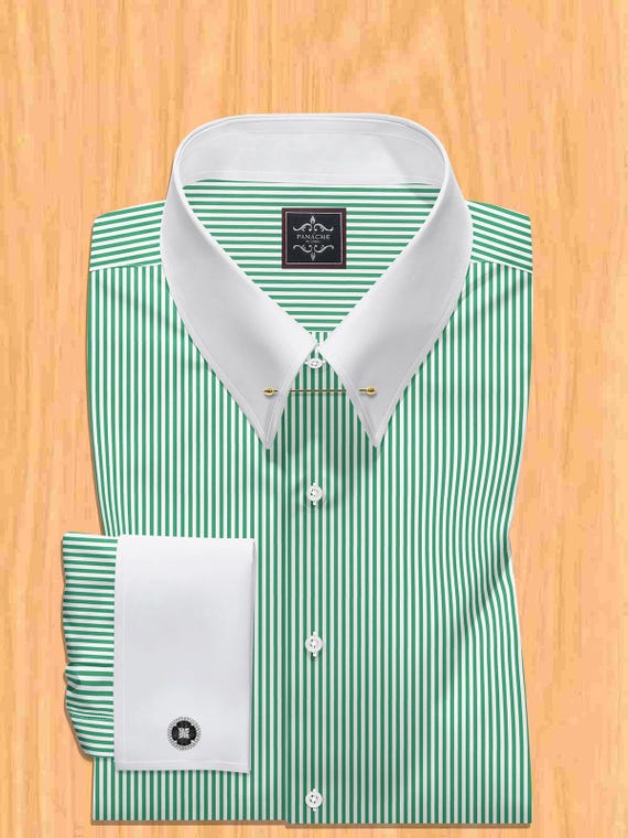 green emerald velvet dress Classic green striped shirt with French cuffs main image 1