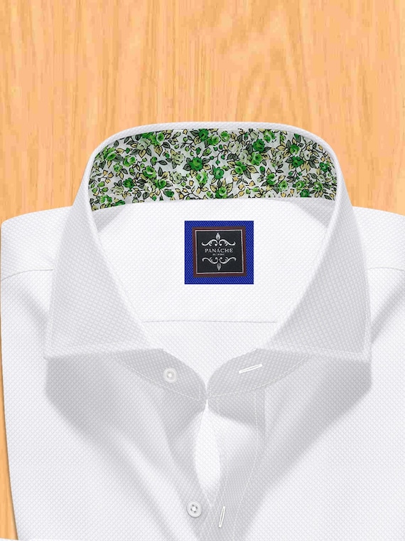 white dress shirt with green pattern White with Green Accent Dress Shirts