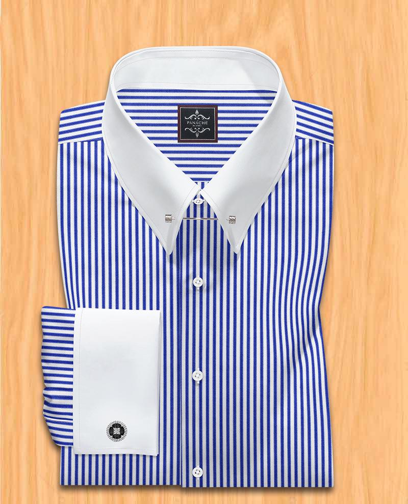 Blue Bengal Stripe Pin Collar Dress Shirt: White Collar & Cuff - Etsy