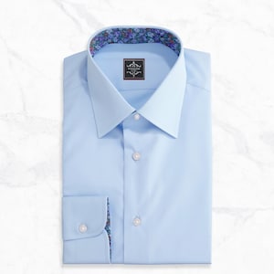 Light Blue Giza Cotton Dress Shirt, Medium Spread Collar, Panache Bespoke Monogram