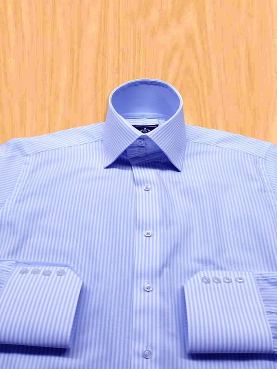 giza cotton dress shirts Giza Cotton High Collar Dress Shirt - Light Blue White Stripe