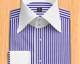 Black and White Striped Pima Cotton Dress Shirt: Contrast Collar - Etsy