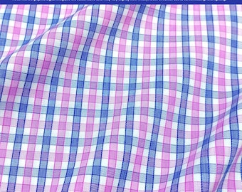 Pink and Blue Check Shirting by the Yard | Windowpane Plaid | Soft Dress Shirt Material