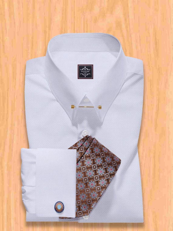 white dress shirt french cuff Classic Fit White Herringbone Shirt