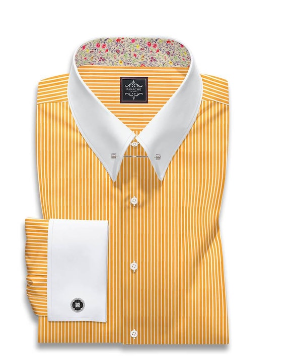 orange dress shirt with white collar and cuffs Elite orange & White Striped Premium Cotton Shirt White Cuff Collar Ellish Wear
