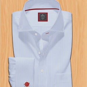 Men&#39;s Light Blue Stripe Dress Shirt French Cuff | Luxury 100% Cotton Shirt | Business Formal Shirt | Wedding | Custom Dress Shirt | Bespoke