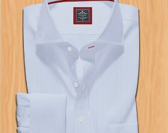 Mens Light Blue Pinstripe French Cuff Shirt: 100% Cotton Dress Shirt