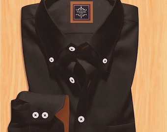 Black Cotton Button-Down Dress Shirt – Tailored Fit, Contrast inside Collar and cuff