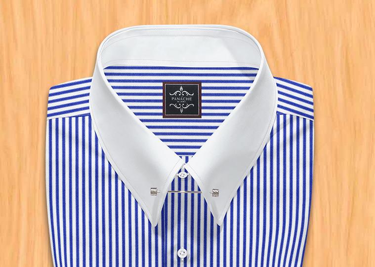 Blue Bengal Stripe Pin Collar Dress Shirt: White Collar & Cuff