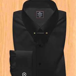 Luxury Giza Cotton Black Pin Collar Dress Shirt - French Cuff
