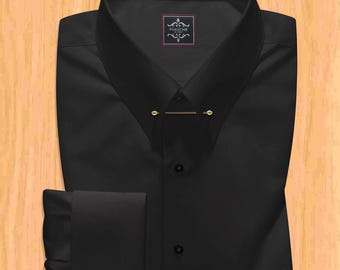Luxury Black Men's Pin Collar dress shirt - French Cuff Business Wear