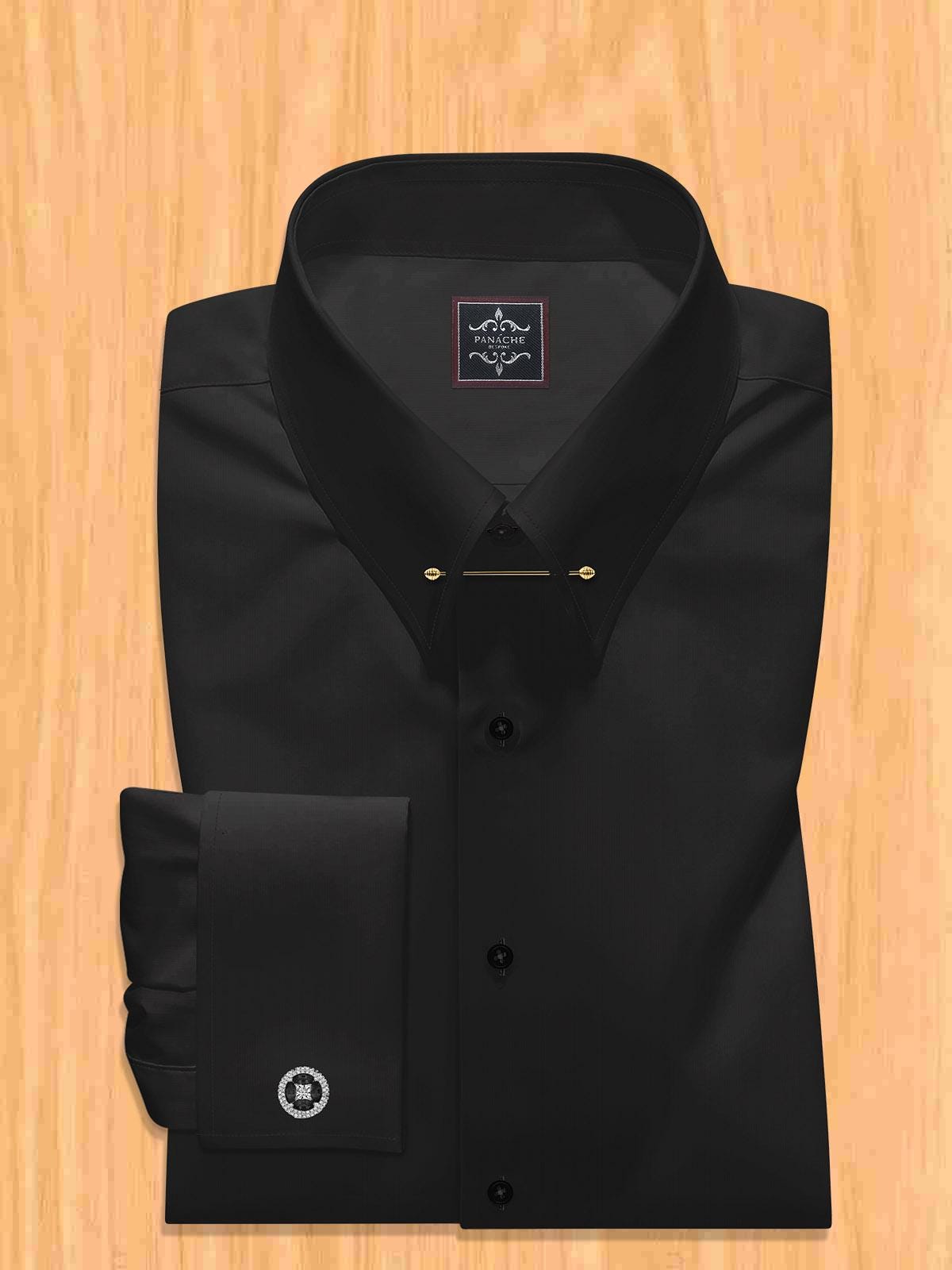 Luxury Black Men's Pin Collar dress shirt - French Cuff Business Wear Luxury Black Men's Pin Collar dress shirt - French Cuff Business Wear