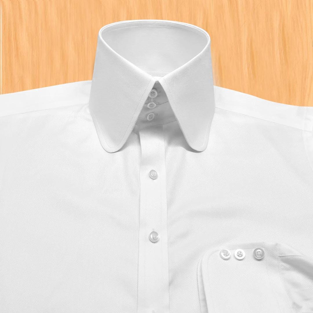 Men's White Royal Oxford Dress Shirt - High Collar, 3-Button Cuff