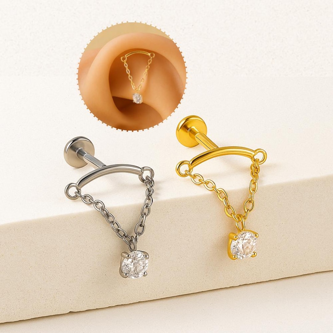 Dangling Chain Helix Piercing • Minimalist Cartilage Piercing • Hidden ...