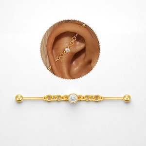 Elegant Chain Industrial Barbell • Titanium Structure • Hypoallergenic Cartilage Piercing • Stylish Ear Jewelry • Gift for Her