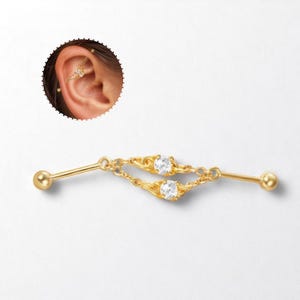 Double Chain Industrial Piercing • Titanium Barbell Earring • Trendy Cartilage Jewelry • Hypoallergenic & Stylish • Gift for Her