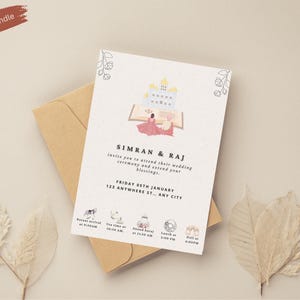 Faire-part de mariage sikh neutre Design minimaliste d'invitation de mariage, Modèle numérique modifiable, Six occasions différentes, Téléchargement instantané