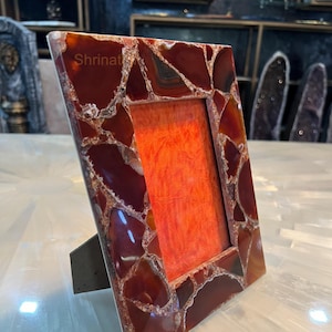 Red Onyx Picture Frame: Handmade Gemstone Photo Display