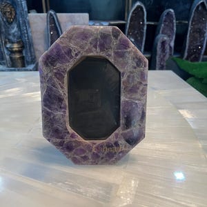Handmade Amethyst Photo Frame: Octagonal Gemstone, Boho Decor
