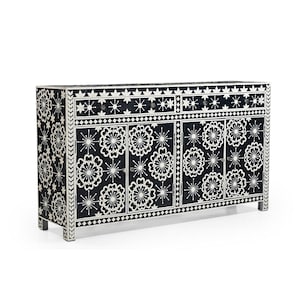 Handmade Bone Inlay Sideboard: Luxury Floral 3-Door Cabinet