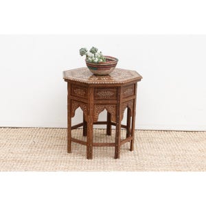 Bone Inlaid Solid Wood Table – Handmade Indian End Table | Luxury Accent Table for Bedroom, Living Room or Entryway