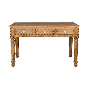 Bone Inlay Mango Wood Desk: Anglo-Indian Style Writing Table