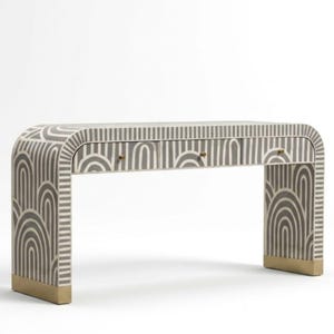 Handmade Bone Inlay Console Table | 3 Drawer Entryway Console | Modern Hallway Table | Luxury Sofa Table, Geometric Accent Furniture