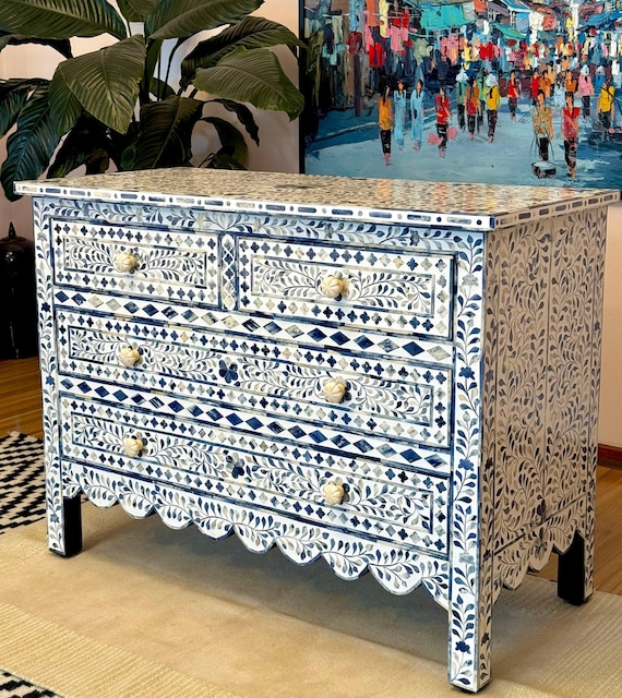 blue scalloped dresser Henley Scalloped Edge 6 Drawer Wide Dresser, Blue Spruce - daals main image 1