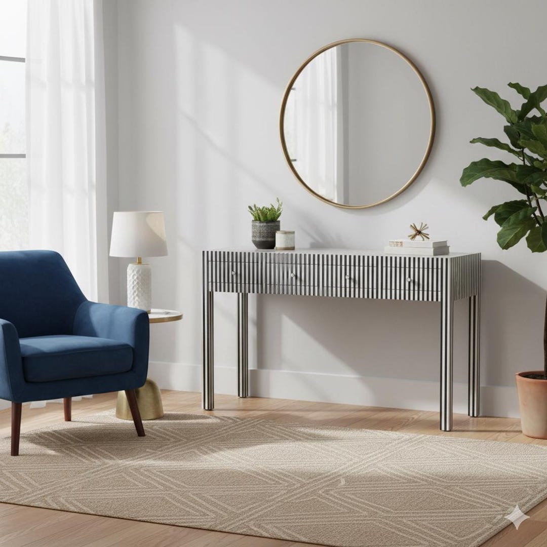 Modern Bone Inlay Handmade Bone Inlay Hall Table With 4 Drawers - Striped - Entryway ...
