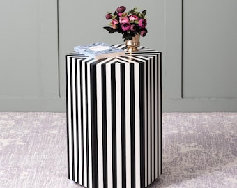 Bone Inlay Side Table – End Table Bedroom Bohemian Living Room Furniture