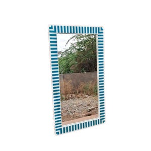 Handmade Bone Inlay Wall Mirror: Grey Waterfall Floral Design
