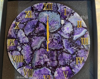 Wall Clock – Purple Agate Stone Clock, Luxury Gemstone Handmade Decorative