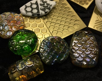 Texture Plate Trio - Scales - Honeycomb - Aztec Maze - For Hot Glass and Clays