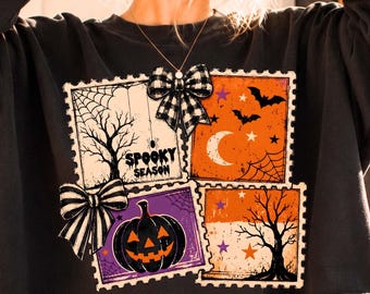 Halloween Stamp PNG, Retro Halloween Collage PNG, Spooky Ghost Pumpkin Sublimation Design, trendy Graphic, Gothic Fall Digital Download
