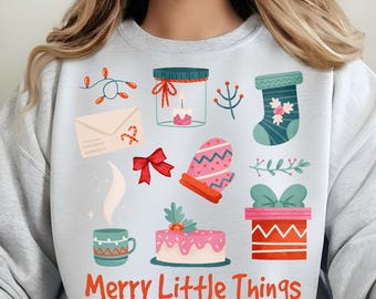 Merry Little Things PNG, Christmas Sublimation Design, Cute Holiday Christmas PNG, Festive Winter Shirt Graphic, Christmas Doodle Clipart