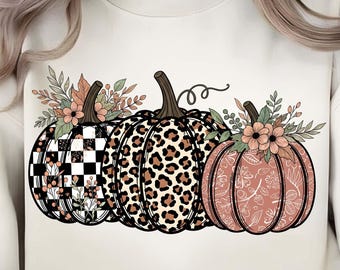 Retro blommig pumpa PNG: Trendig leopard höstdesign digital nedladdning