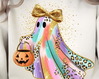 Glitter Ghost PNG: Coquette, Leopard, Floral - Halloween Sublimation